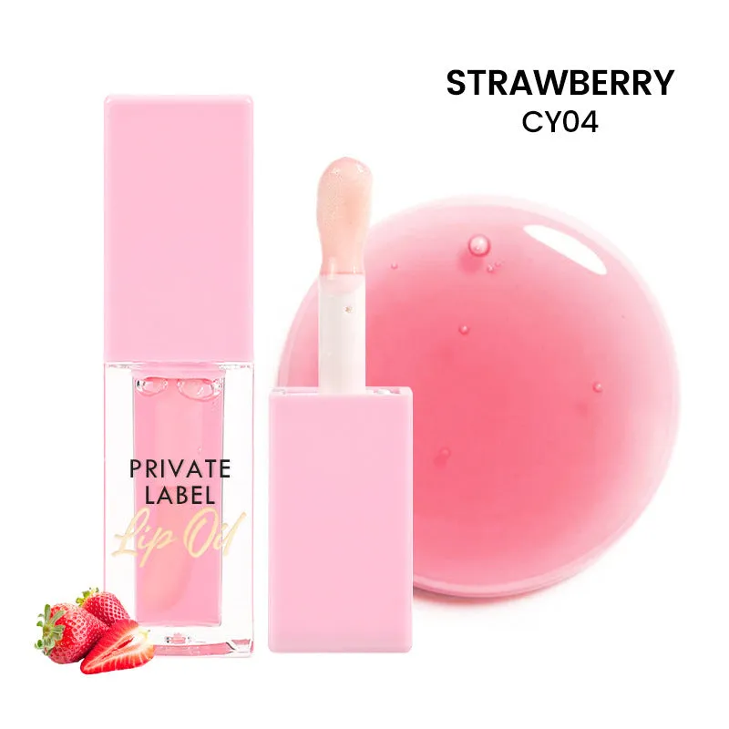 Natural transparent lip gloss tube in six fruit shades: bird of paradise, cherry, coral, mango, strawberry, watermelon