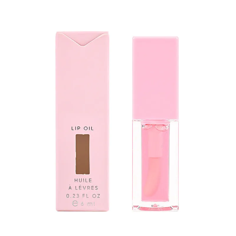Natural transparent lip gloss tube in six fruit shades: bird of paradise, cherry, coral, mango, strawberry, watermelon