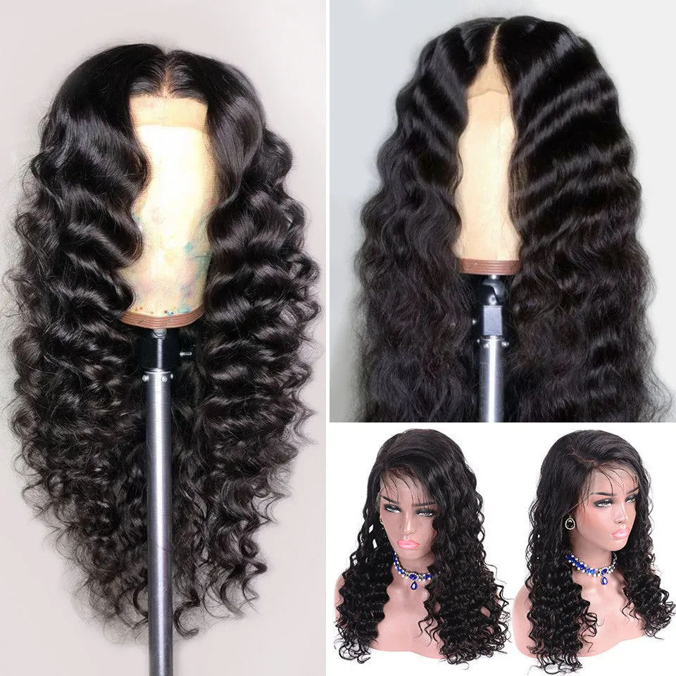 Black small curly chemical fibre front lace wig with breathable cap and adjustable buckles