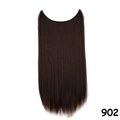 S-noilite 20 inch invisible wire hair extensions with fish line wire, silky straight synthetic black hair