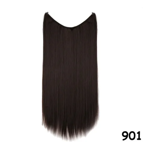 S-noilite 20 inch invisible wire hair extensions with fish line wire, silky straight synthetic black hair