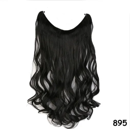 S-noilite 20 inch invisible wire hair extensions with fish line wire, silky straight synthetic black hair