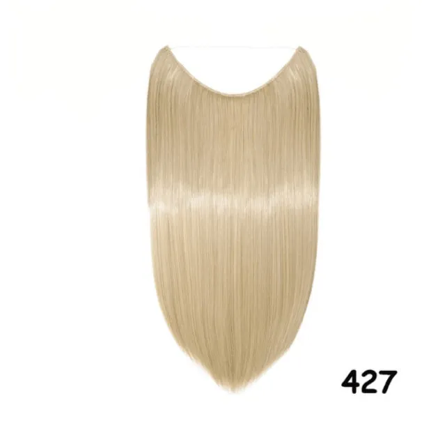 S-noilite 20 inch invisible wire hair extensions with fish line wire, silky straight synthetic black hair