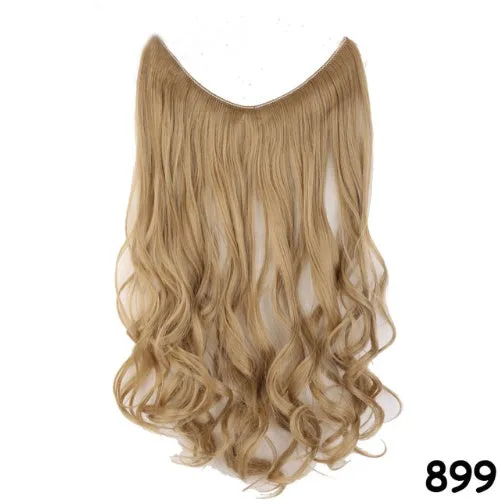 S-noilite 20 inch invisible wire hair extensions with fish line wire, silky straight synthetic black hair