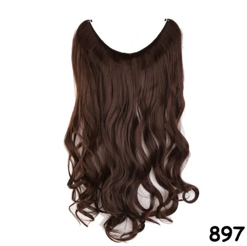 S-noilite 20 inch invisible wire hair extensions with fish line wire, silky straight synthetic black hair