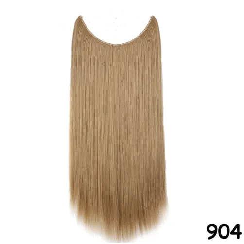 S-noilite 20 inch invisible wire hair extensions with fish line wire, silky straight synthetic black hair