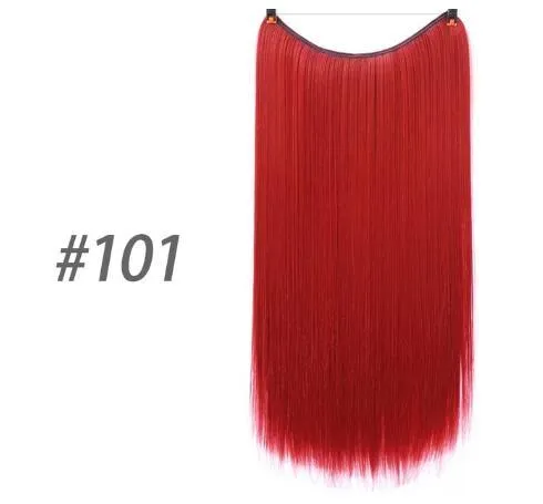 S-noilite 20 inch invisible wire hair extensions with fish line wire, silky straight synthetic black hair