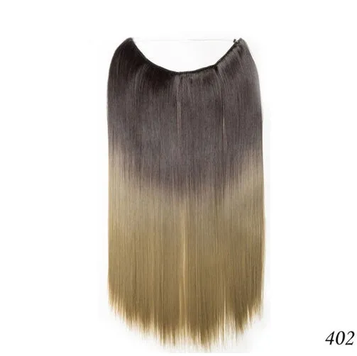 S-noilite 20 inch invisible wire hair extensions with fish line wire, silky straight synthetic black hair