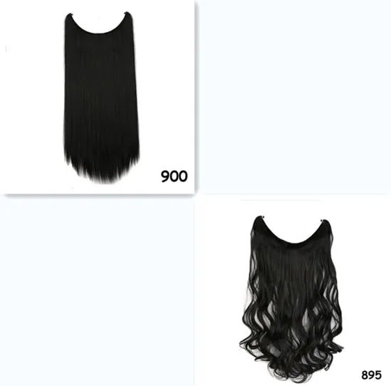 S-noilite 20 inch invisible wire hair extensions with fish line wire, silky straight synthetic black hair