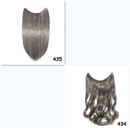 S-noilite 20 inch invisible wire hair extensions with fish line wire, silky straight synthetic black hair