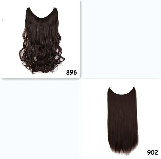 S-noilite 20 inch invisible wire hair extensions with fish line wire, silky straight synthetic black hair