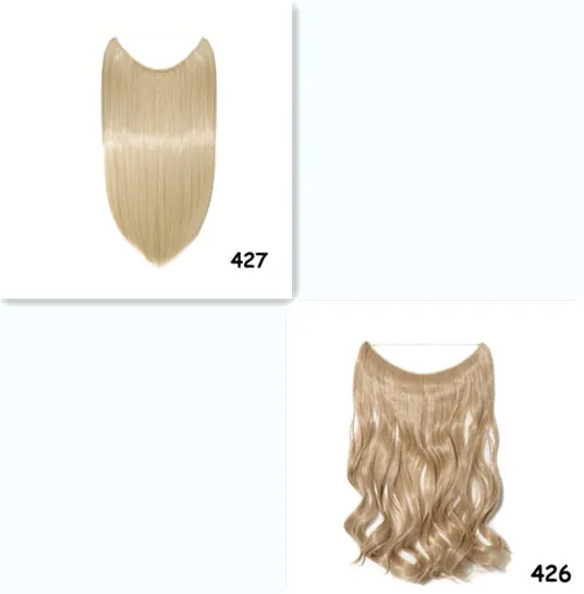 S-noilite 20 inch invisible wire hair extensions with fish line wire, silky straight synthetic black hair