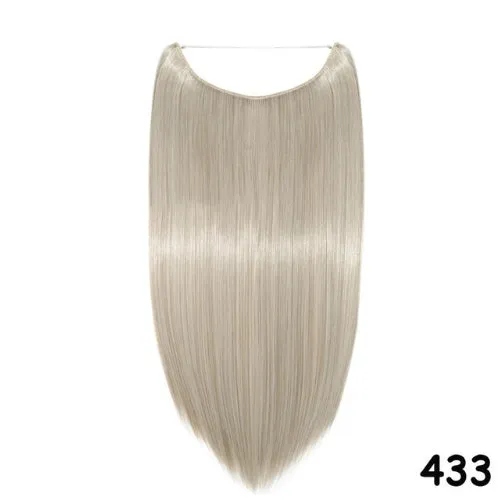 S-noilite 20 inch invisible wire hair extensions with fish line wire, silky straight synthetic black hair