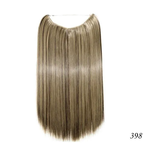 S-noilite 20 inch invisible wire hair extensions with fish line wire, silky straight synthetic black hair