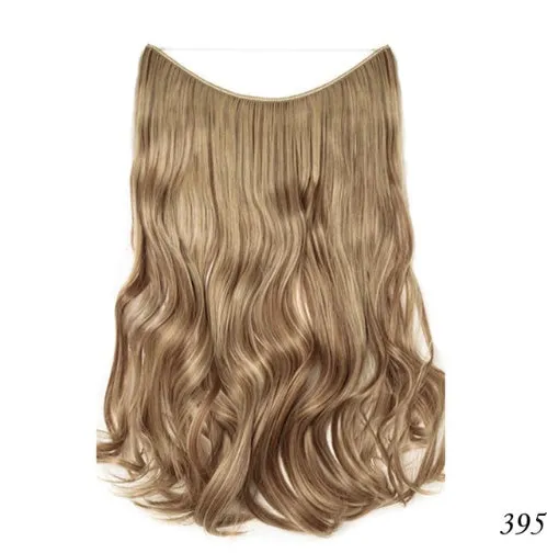 S-noilite 20 inch invisible wire hair extensions with fish line wire, silky straight synthetic black hair