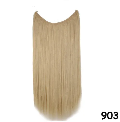 S-noilite 20 inch invisible wire hair extensions with fish line wire, silky straight synthetic black hair