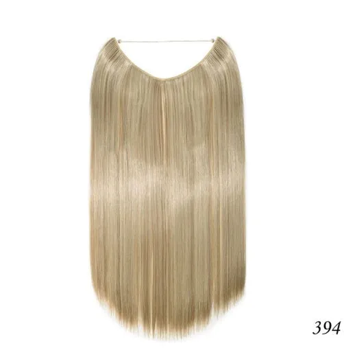 S-noilite 20 inch invisible wire hair extensions with fish line wire, silky straight synthetic black hair