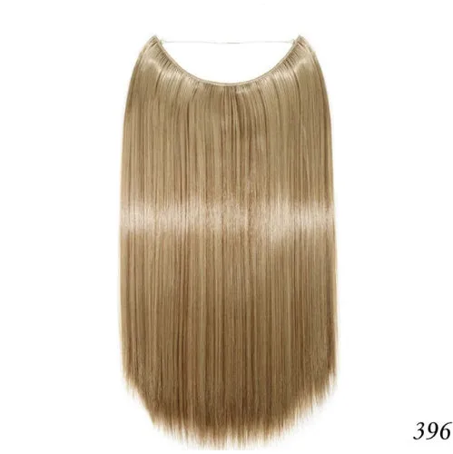 S-noilite 20 inch invisible wire hair extensions with fish line wire, silky straight synthetic black hair