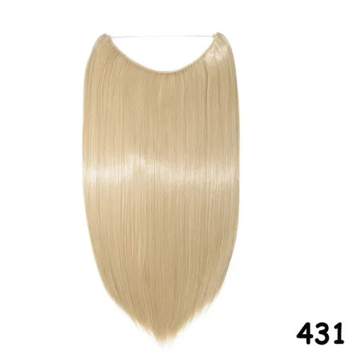 S-noilite 20 inch invisible wire hair extensions with fish line wire, silky straight synthetic black hair