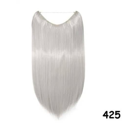 S-noilite 20 inch invisible wire hair extensions with fish line wire, silky straight synthetic black hair