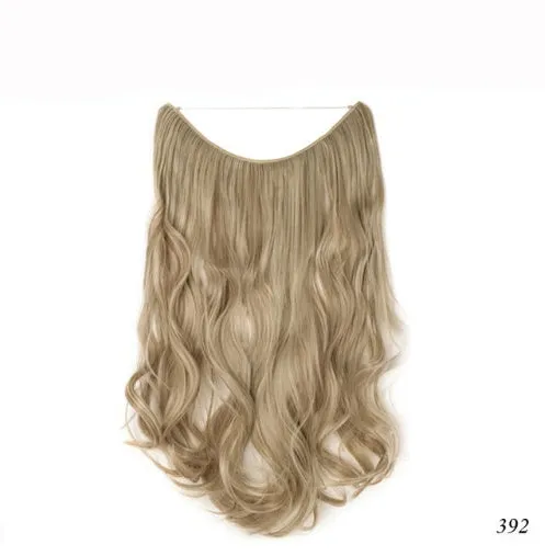 S-noilite 20 inch invisible wire hair extensions with fish line wire, silky straight synthetic black hair