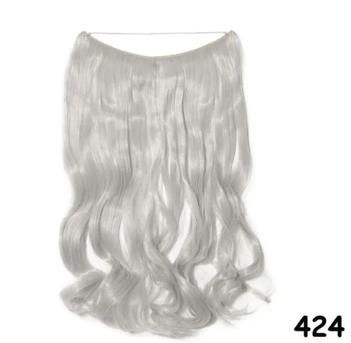S-noilite 20 inch invisible wire hair extensions with fish line wire, silky straight synthetic black hair