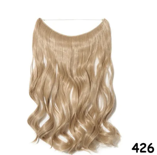 S-noilite 20 inch invisible wire hair extensions with fish line wire, silky straight synthetic black hair