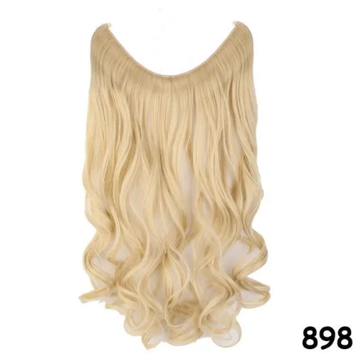 S-noilite 20 inch invisible wire hair extensions with fish line wire, silky straight synthetic black hair