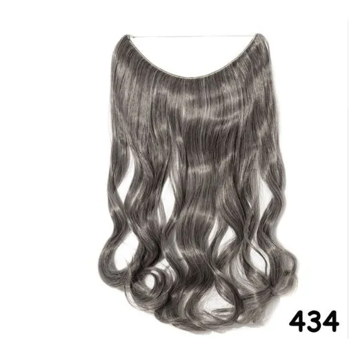 S-noilite 20 inch invisible wire hair extensions with fish line wire, silky straight synthetic black hair