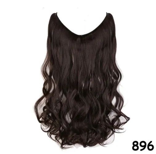 S-noilite 20 inch invisible wire hair extensions with fish line wire, silky straight synthetic black hair