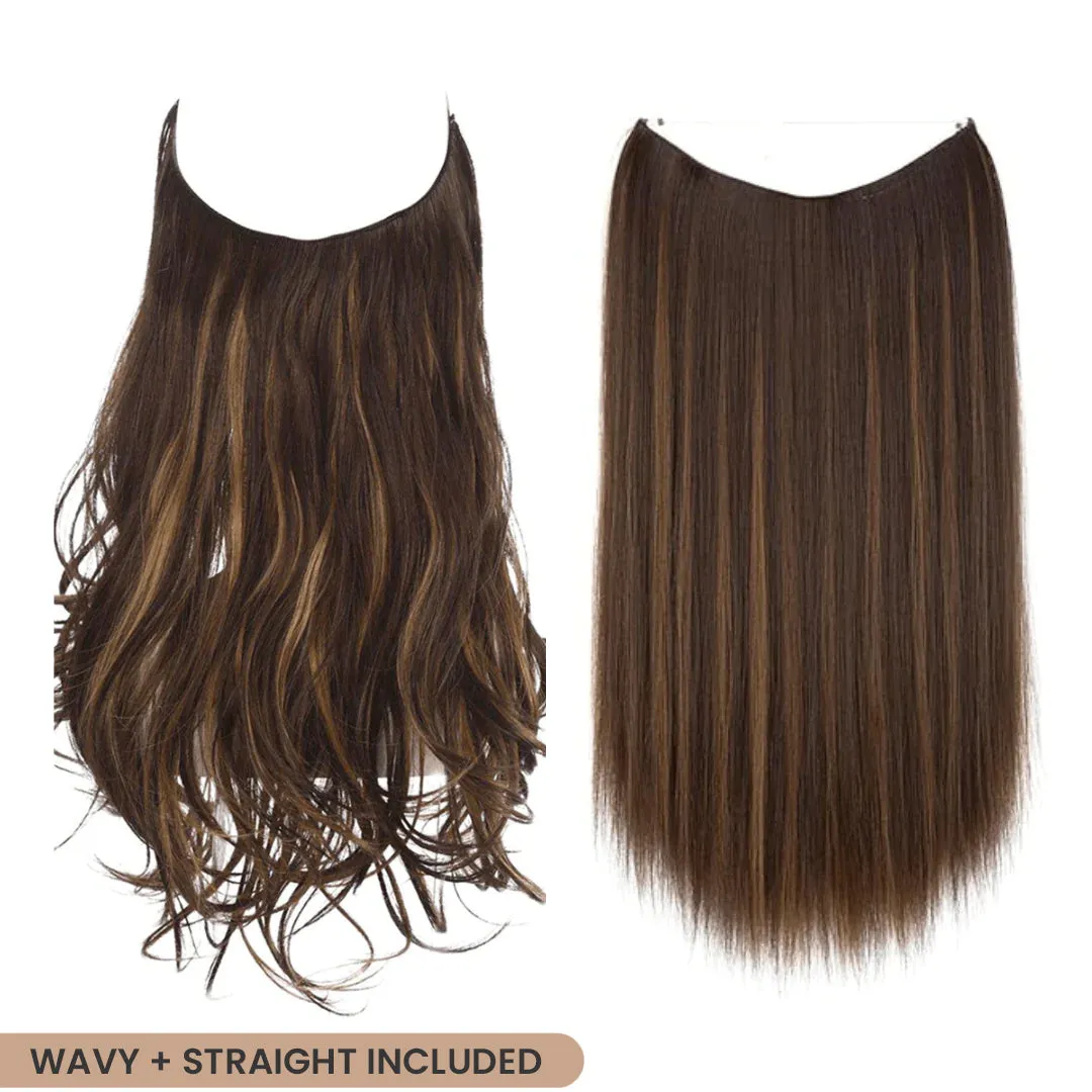 S-noilite 20 inch invisible wire hair extensions with fish line wire, silky straight synthetic black hair