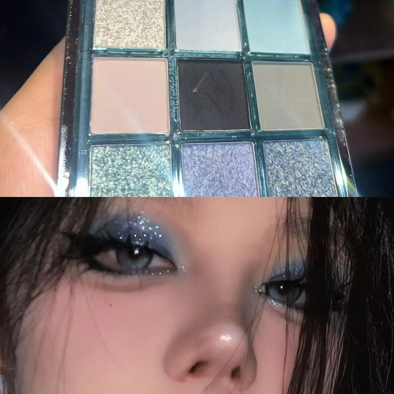 MUGELEEN 08 nine-colour eye shadow palette showing low saturation blues and earth tones