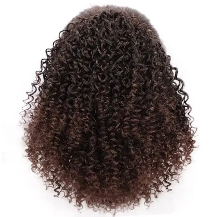 Women's African drawstring stretch small curly wig in 8 inch length, chemical fibre, colour 1b black