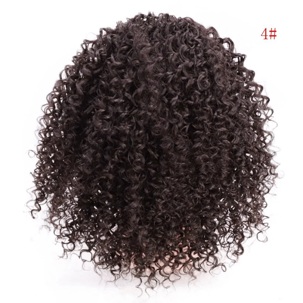 Women's African drawstring stretch small curly wig in 8 inch length, chemical fibre, colour 1b black