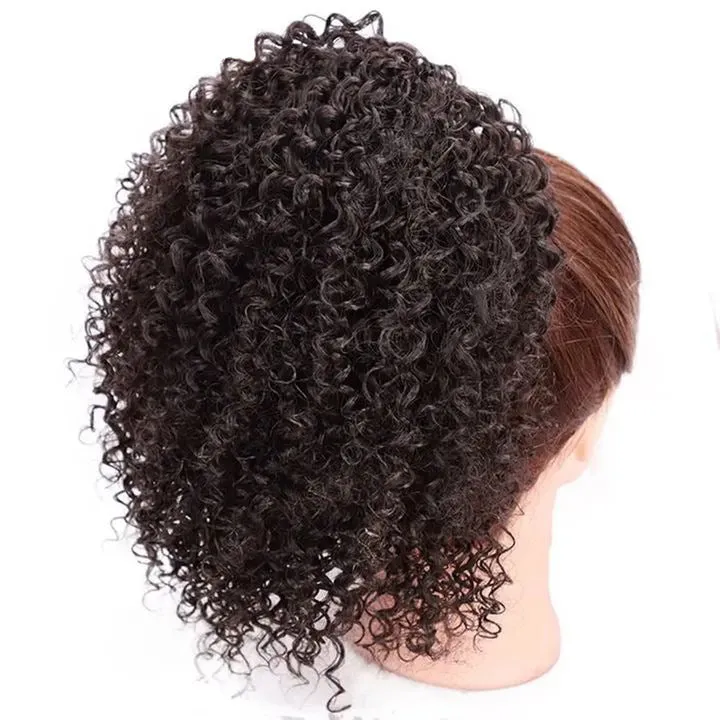 Women's African drawstring stretch small curly wig in 8 inch length, chemical fibre, colour 1b black