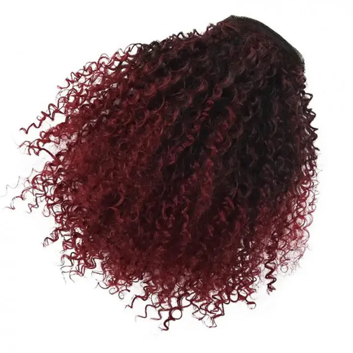 Women's African drawstring stretch small curly wig in 8 inch length, chemical fibre, colour 1b black