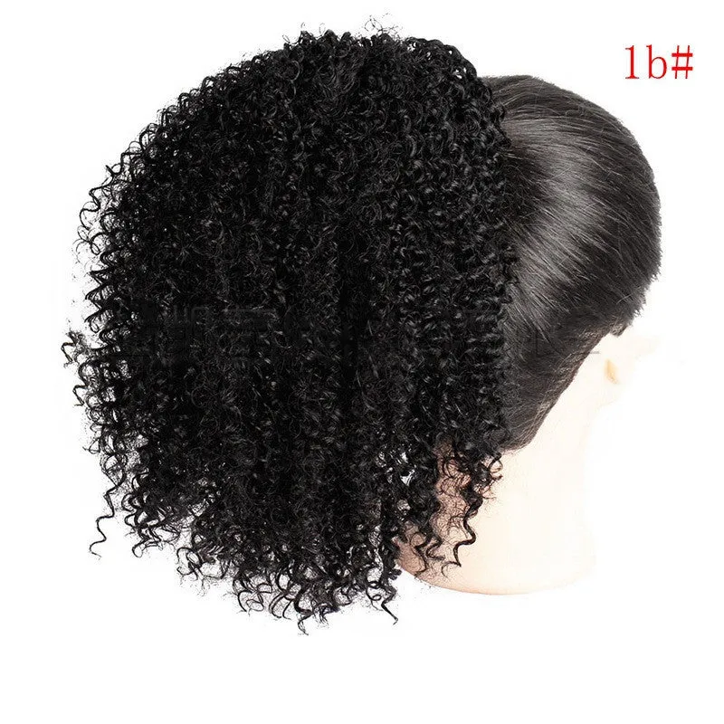Women's African drawstring stretch small curly wig in 8 inch length, chemical fibre, colour 1b black