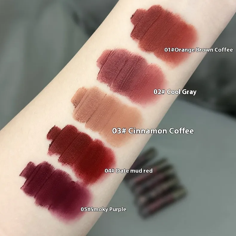 Matte lip mud lipstick with white no stain formula in five colour options