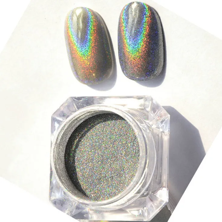 Container of silver nail rainbow powder laser mirror powder for chrome effect manicure