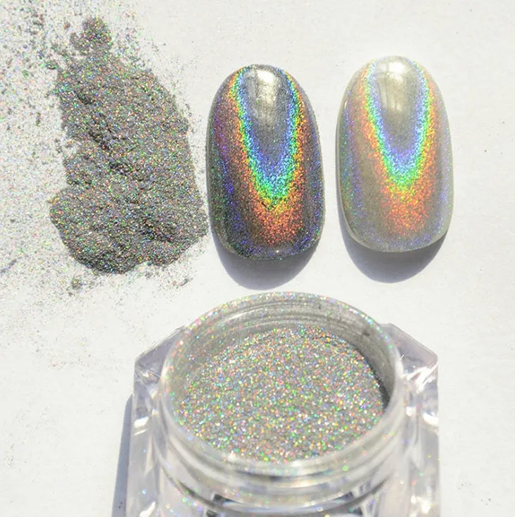 Container of silver nail rainbow powder laser mirror powder for chrome effect manicure