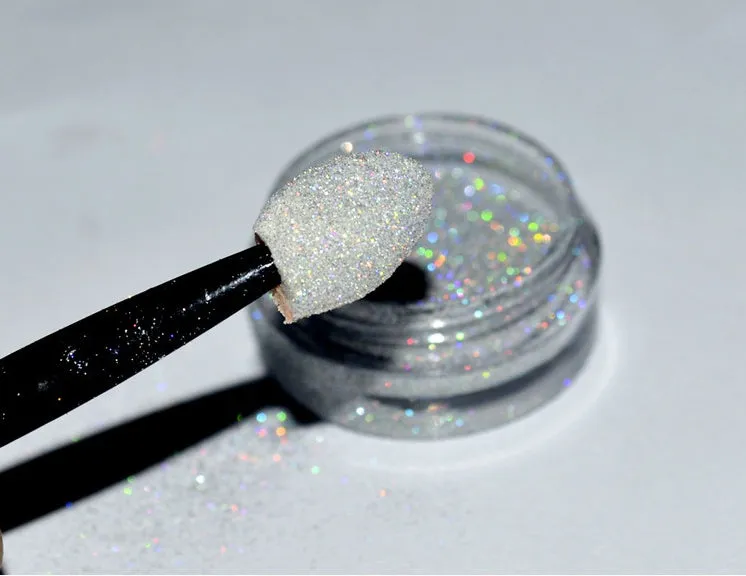 Container of silver nail rainbow powder laser mirror powder for chrome effect manicure