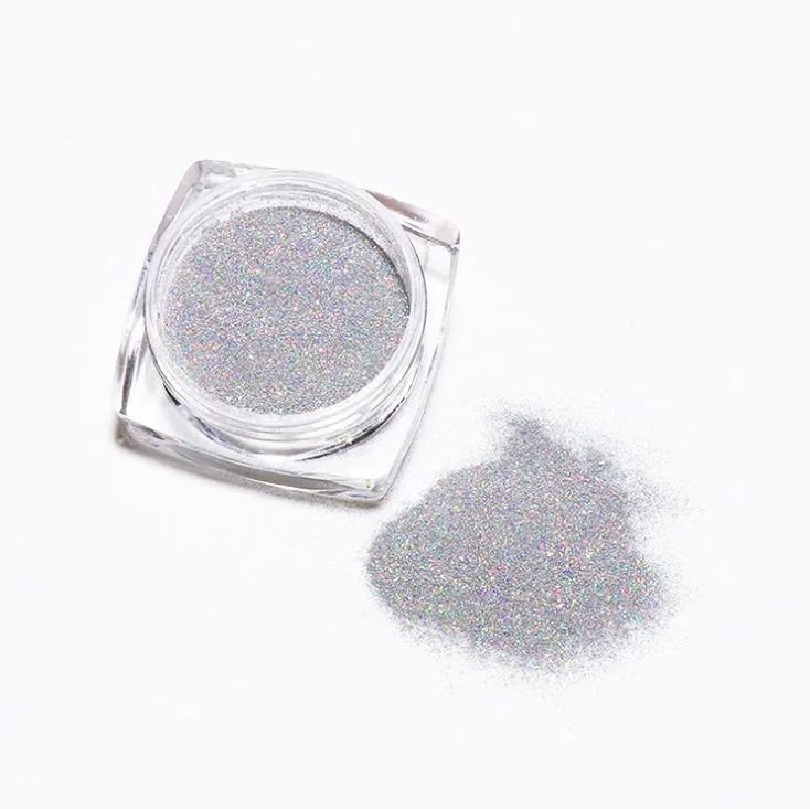 Container of silver nail rainbow powder laser mirror powder for chrome effect manicure