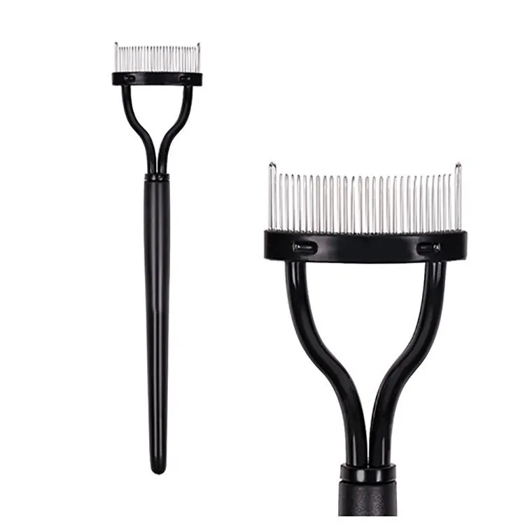 Collapsible steel needle eyelash comb with eyebrow brush, 3x14cm, portable beauty tool