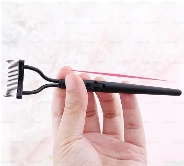 Collapsible steel needle eyelash comb with eyebrow brush, 3x14cm, portable beauty tool