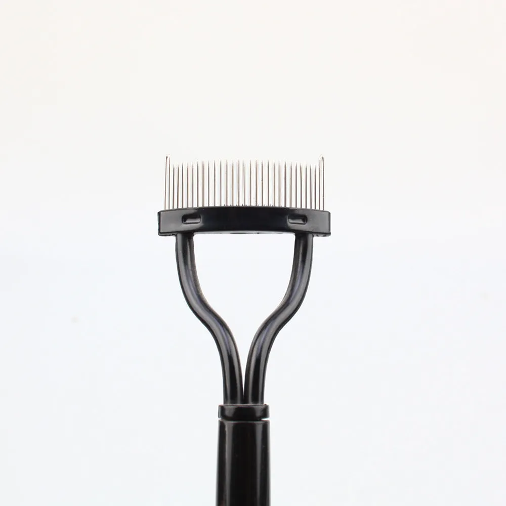 Collapsible steel needle eyelash comb with eyebrow brush, 3x14cm, portable beauty tool