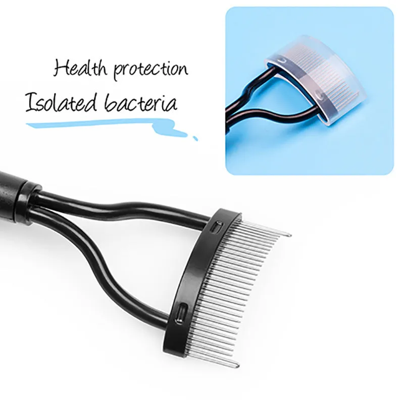 Collapsible steel needle eyelash comb with eyebrow brush, 3x14cm, portable beauty tool