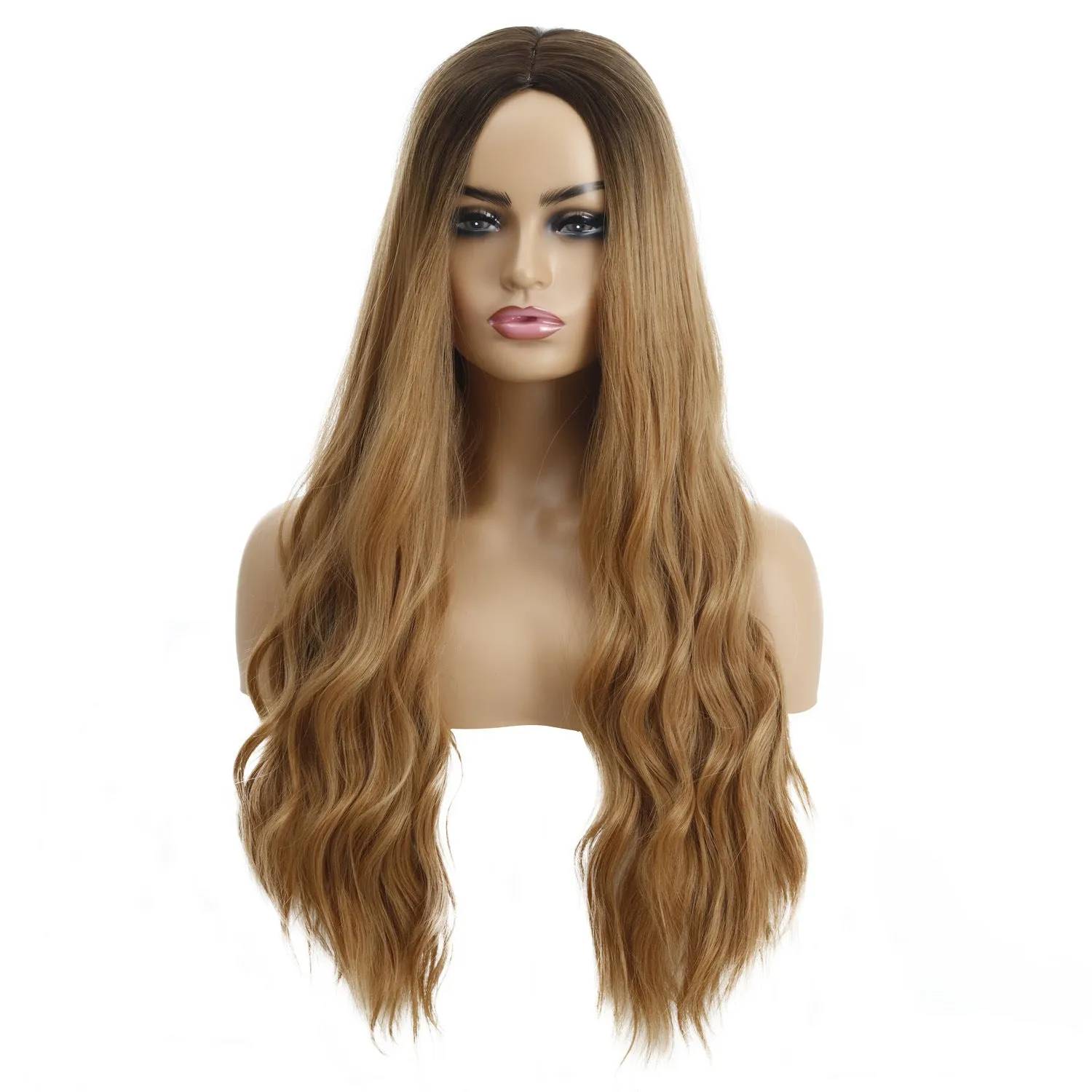 European American wavy curly ladies wig in multiple colours including apricot, beige, black, brown, gold, grey, khaki, orange, red, silver, white
