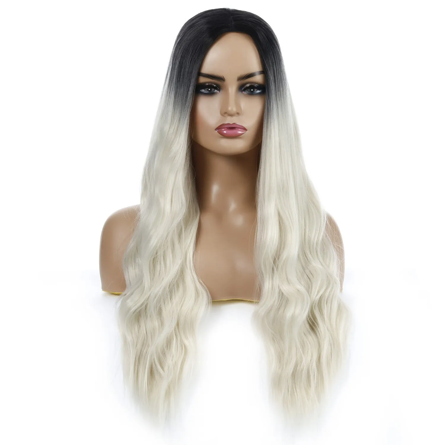 European American wavy curly ladies wig in multiple colours including apricot, beige, black, brown, gold, grey, khaki, orange, red, silver, white