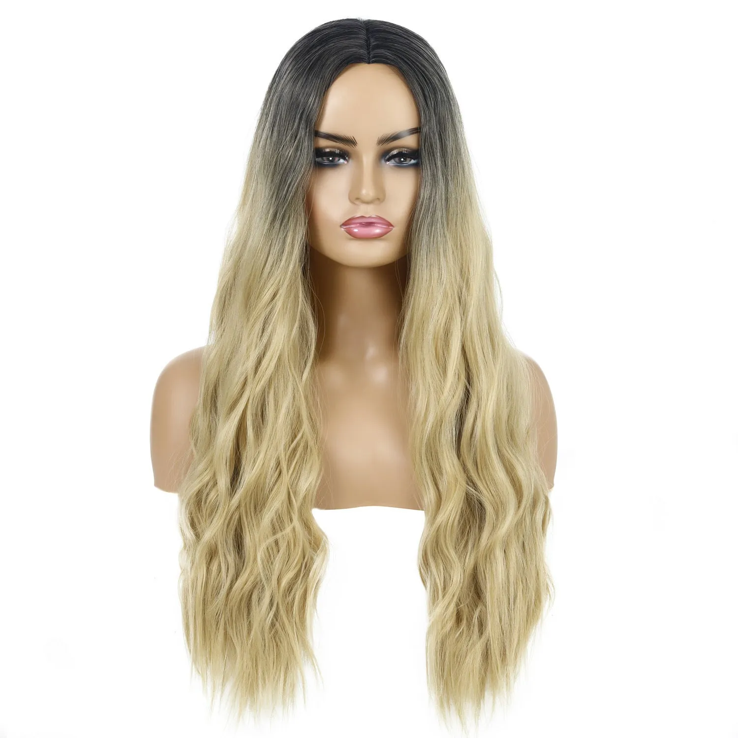 European American wavy curly ladies wig in multiple colours including apricot, beige, black, brown, gold, grey, khaki, orange, red, silver, white