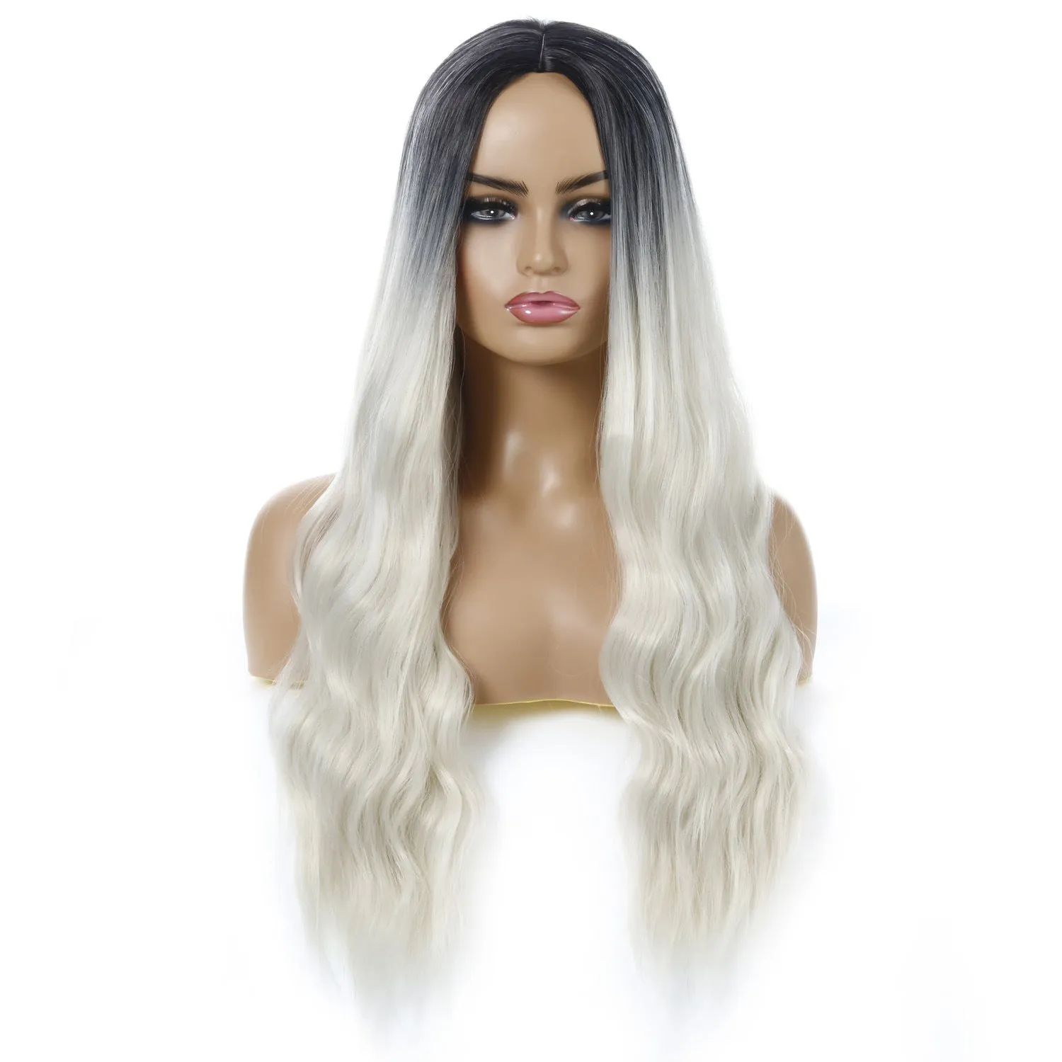 European American wavy curly ladies wig in multiple colours including apricot, beige, black, brown, gold, grey, khaki, orange, red, silver, white